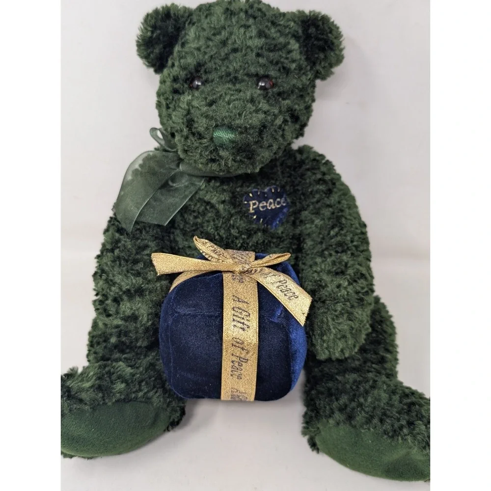 Vintage Gund Hearts A Glow 88020 Green Christmas Teddy Bear Peace Gift 90s 1990s
